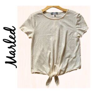Marled Reunited Clothing Front Tie Short Sleeve Shirt, Cream Color, Size M